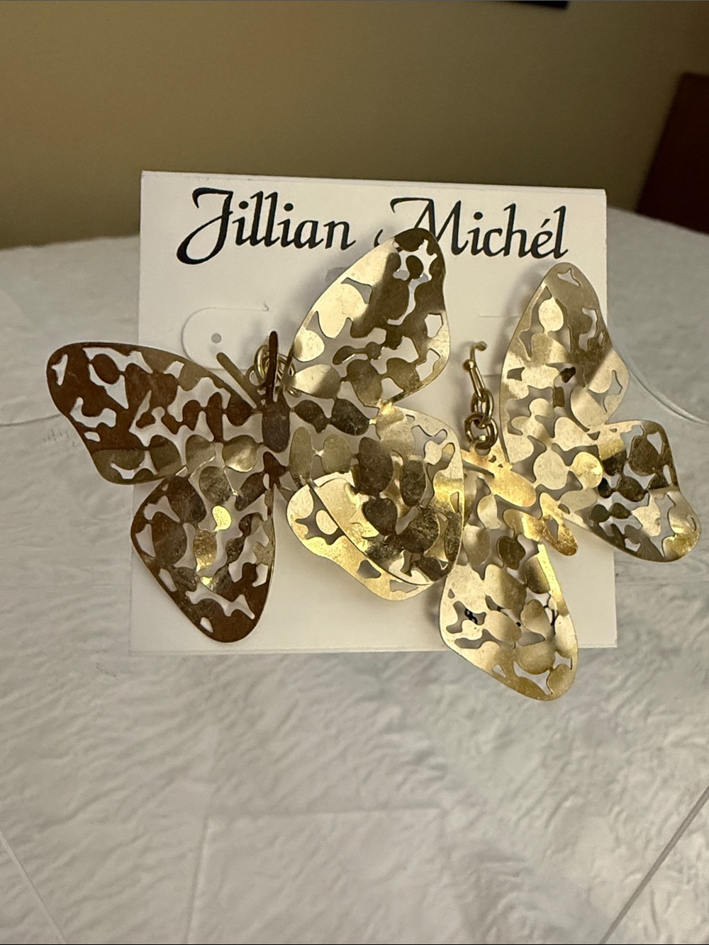NWT Jillian Michel Gold Butterfly Metal dangling Earrings